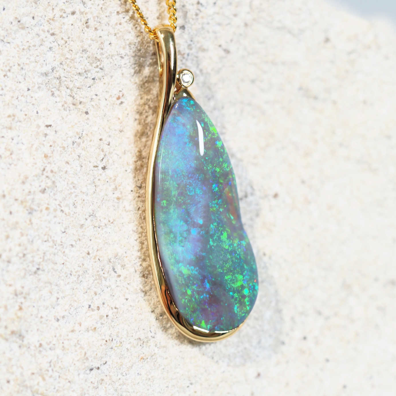 Aurora Green' Crystal Opal Gold Necklace Black Star Opal