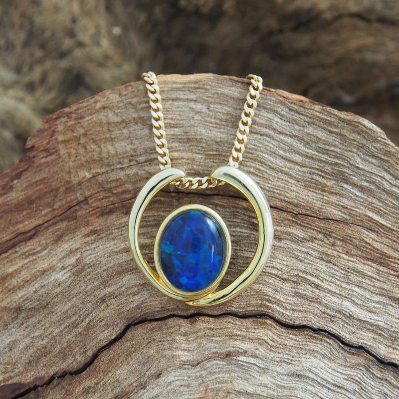 'Ballerina' Gold Plated Silver Australian Triplet Opal Necklace Pendant - Black Star Opal