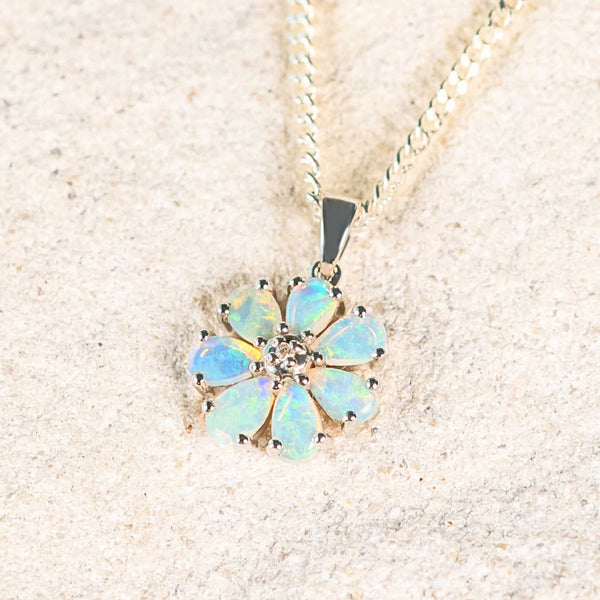 'Bella' White Gold Crystal Opal Necklace Pendant - Black Star Opal