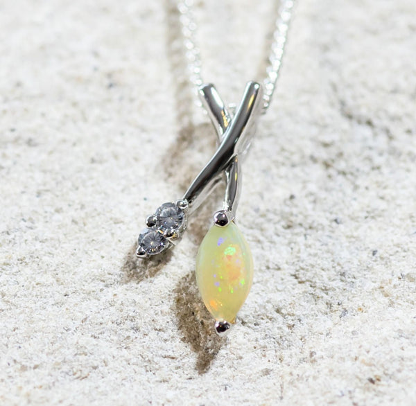 'Callie' Silver Australian Crystal Opal Necklace Pendant - Black Star Opal