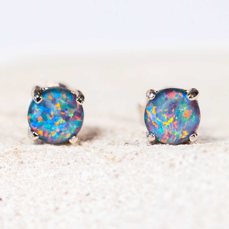 'Celia' Silver Australian Triplet Opal Earrings - Black Star Opal