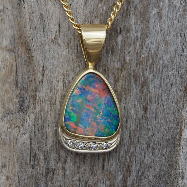 ‘Colour Dream’ Gold Australian Boulder Opal Necklace Pendant - Black Star Opal