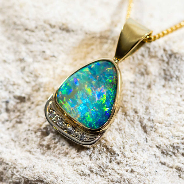 ‘Colour Dream’ Gold Australian Boulder Opal Necklace Pendant - Black Star Opal