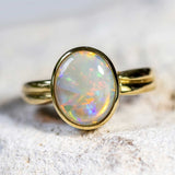 'Colour Play' Gold Australian Opal Ring - Black Star Opal