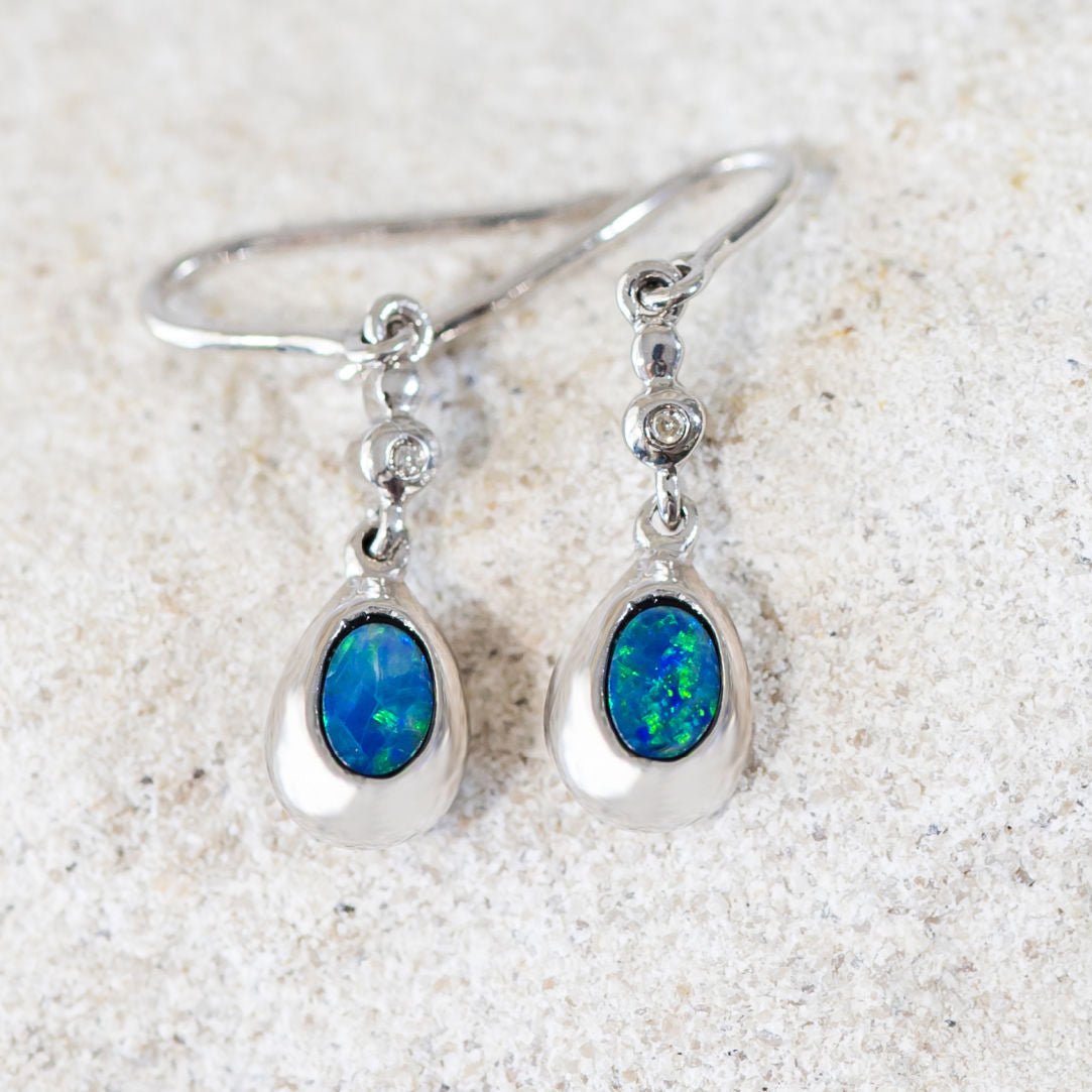 'Cosmo' Silver Australian Doublet Opal Earrings - Black Star Opal