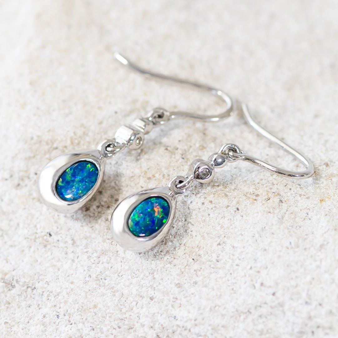 'Cosmo' Silver Australian Doublet Opal Earrings - Black Star Opal