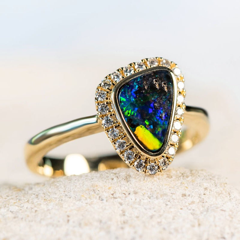 'Cristina' Gold Queensland Boulder Opal Ring - Black Star Opal