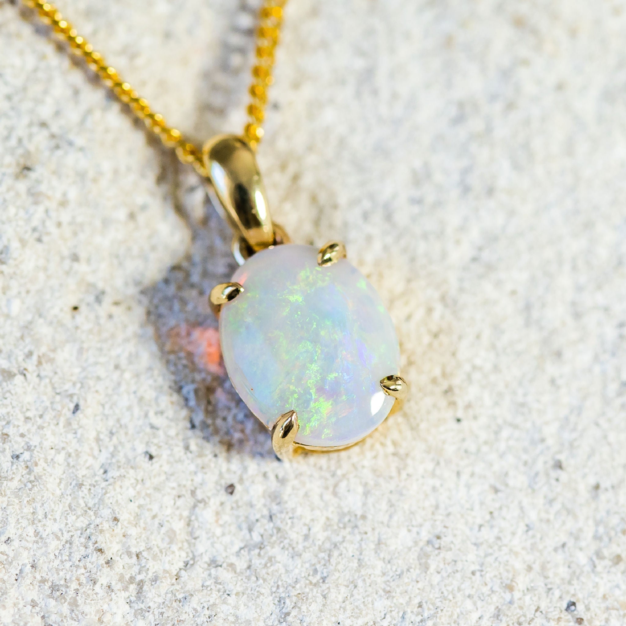 'Crystal' Gold Australian Crystal Opal Necklace Pendant - Black Star Opal