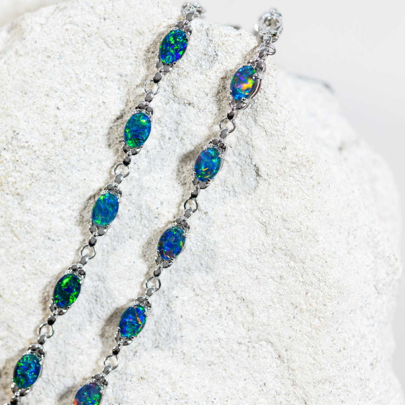 'Daisy Chain' Silver Australian Triplet Opal Bracelet - Black Star Opal