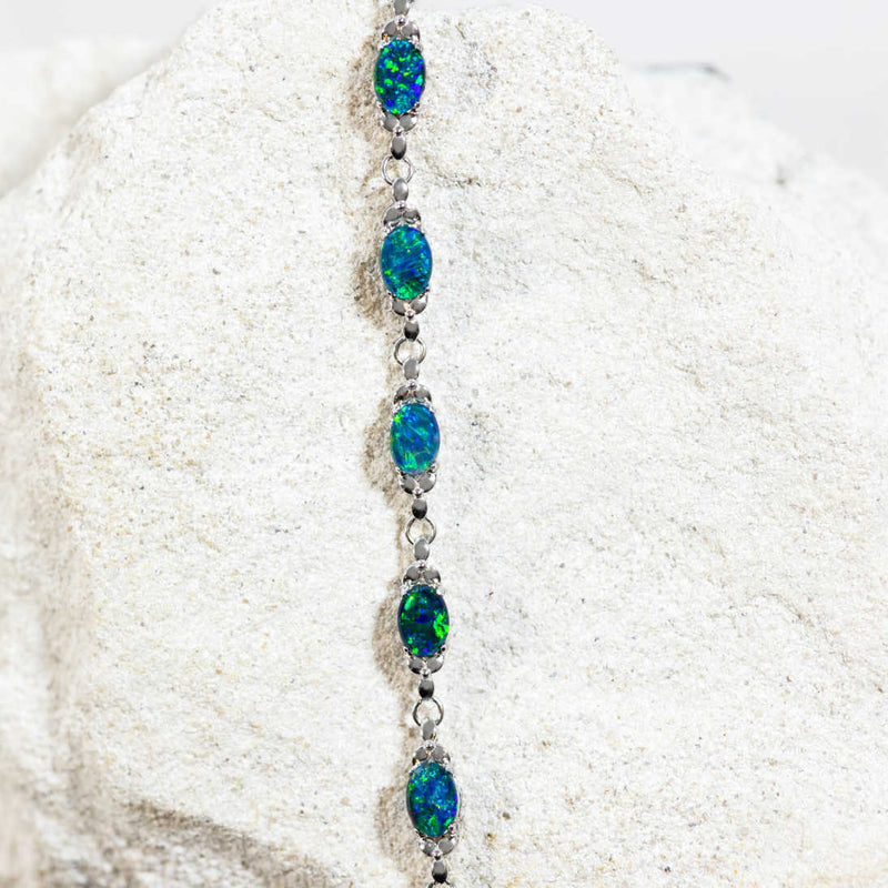 'Daisy Chain' Silver Australian Triplet Opal Bracelet - Black Star Opal