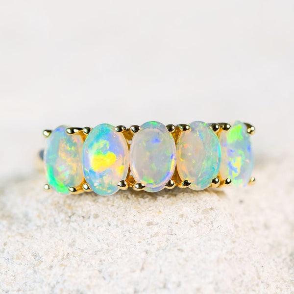 'Daniela' Gold Australian Crystal Opal Ring - Black Star Opal