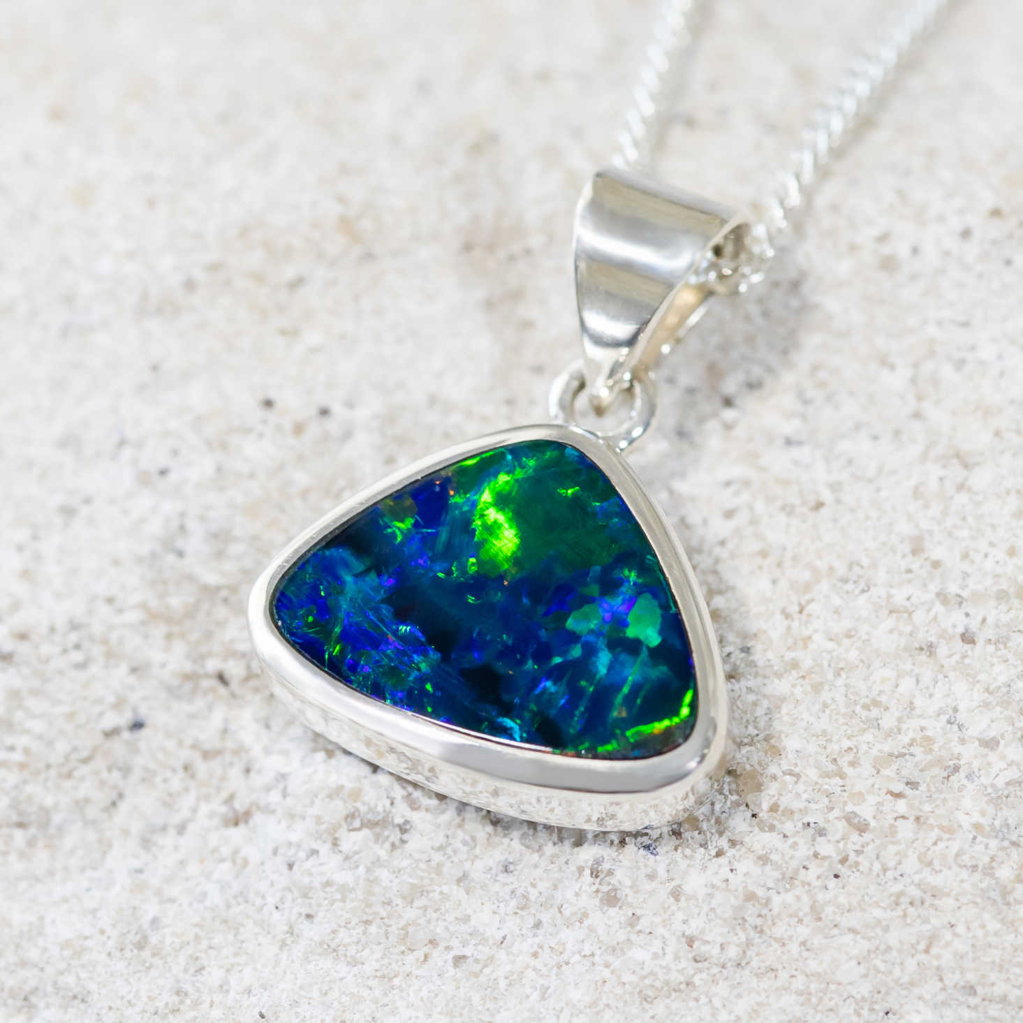 'Dara' Silver Australian Doublet Opal Necklace Pendant - Black Star Opal