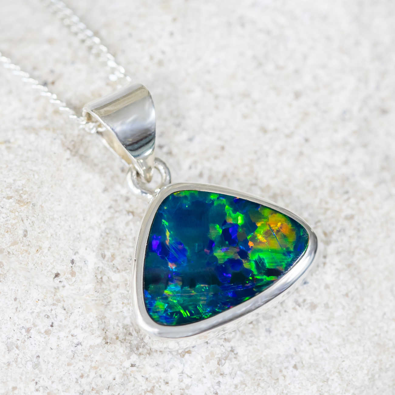 'Dara' Silver Australian Doublet Opal Necklace Pendant - Black Star Opal