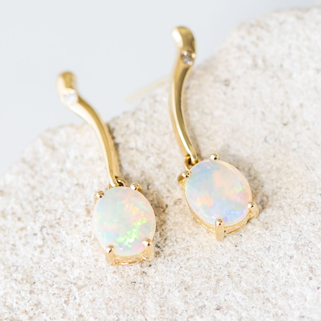 'Daria' Gold Australian Crystal Opal Earrings - Black Star Opal