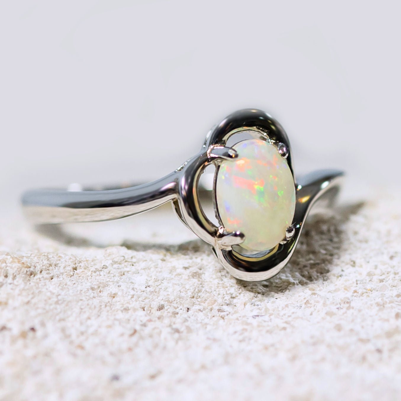 Della' White Opal Ring Sterling Silver Black Star Opal