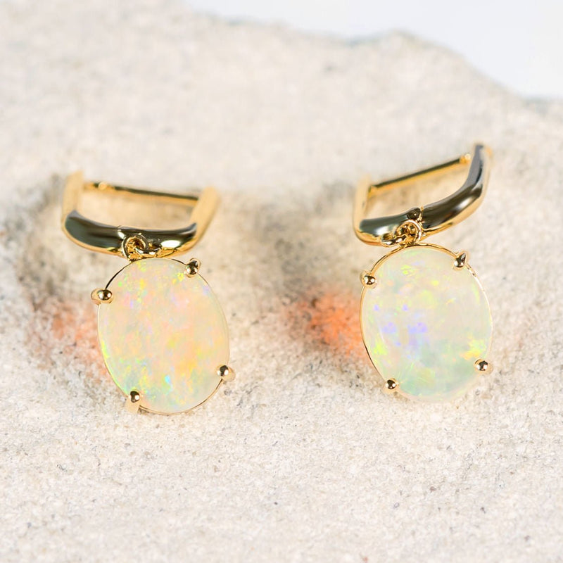 'Delphine' Gold Australian Crystal Opal Earrings - Black Star Opal