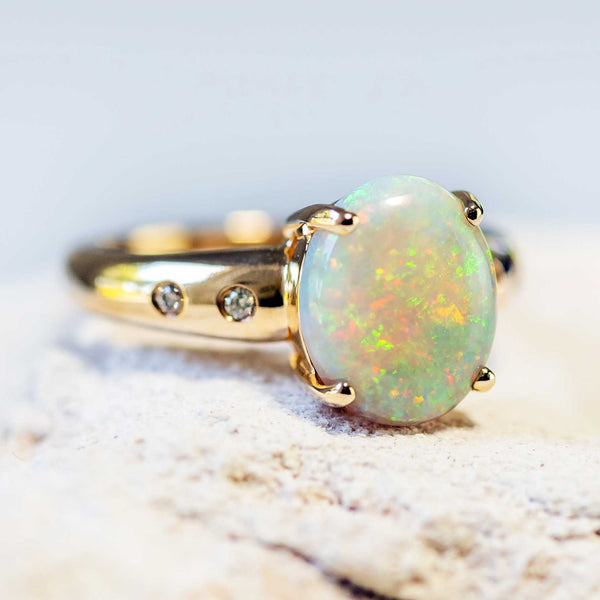 'Dynasty' Gold Australian Crystal Opal Ring - Black Star Opal