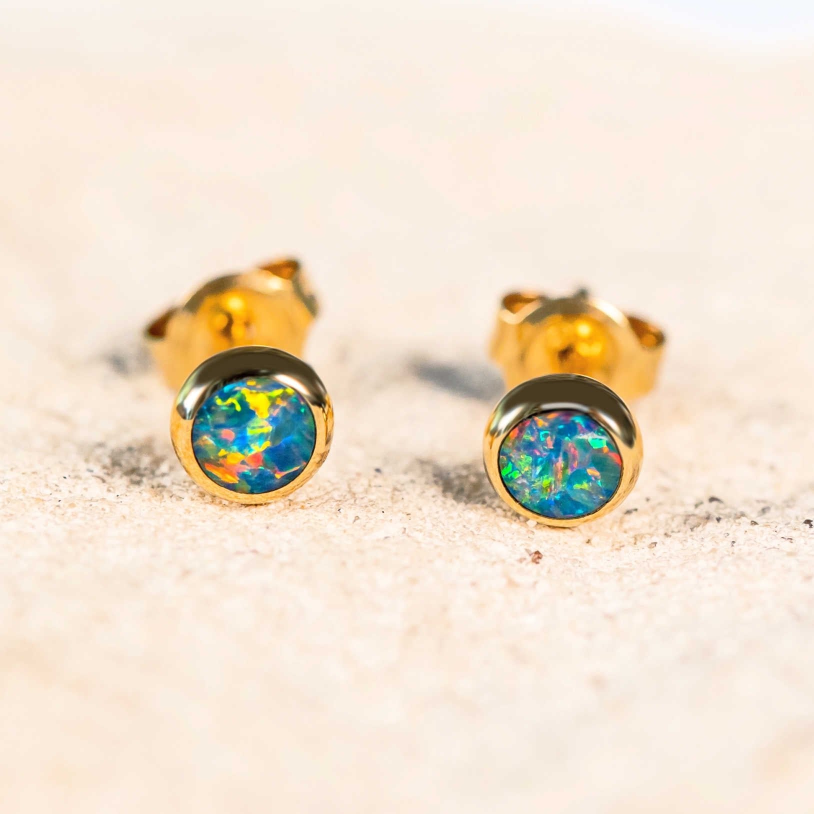 'Eleanora' Gold Doublet Opal Earrings - Black Star Opal