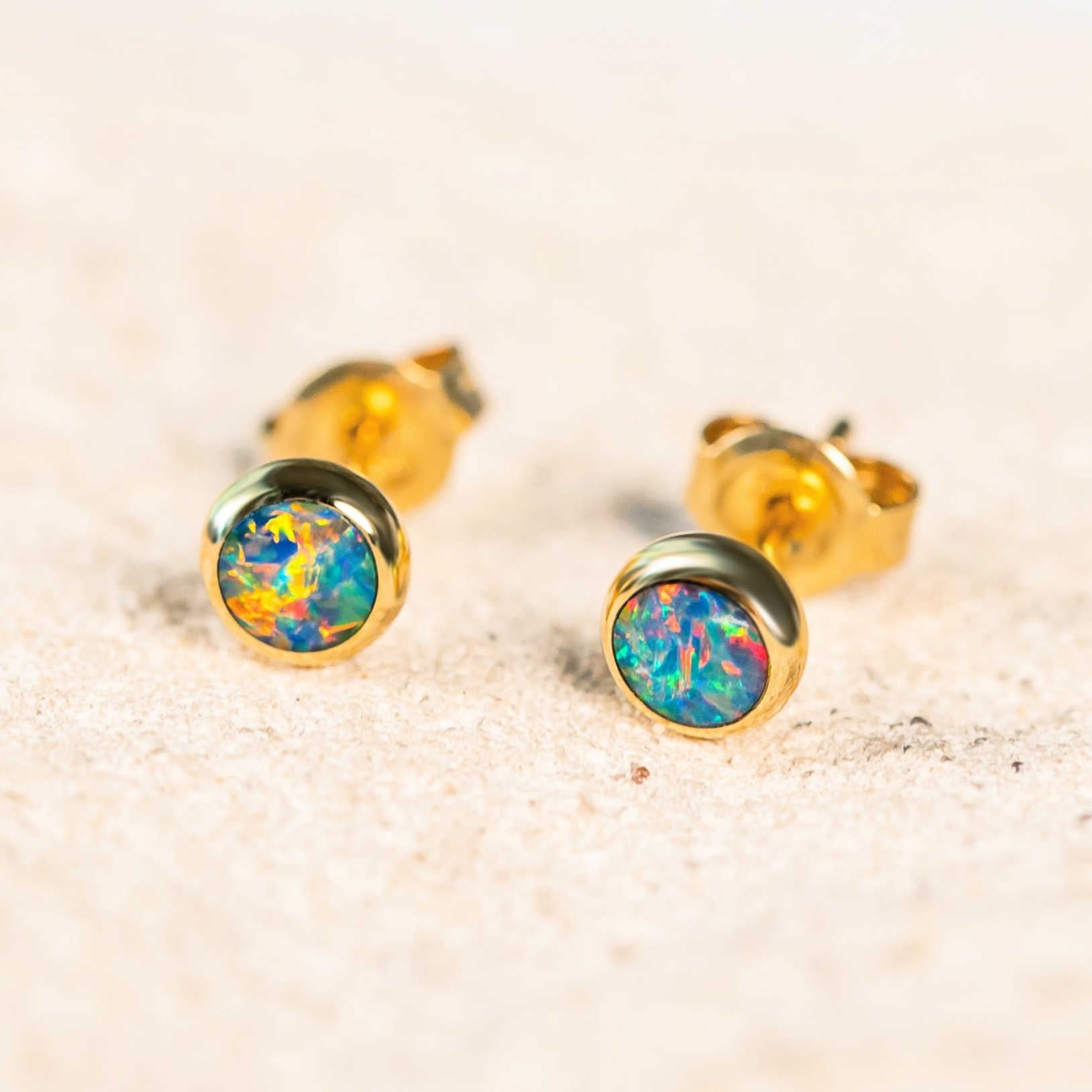 'Eleanora' Gold Doublet Opal Earrings - Black Star Opal