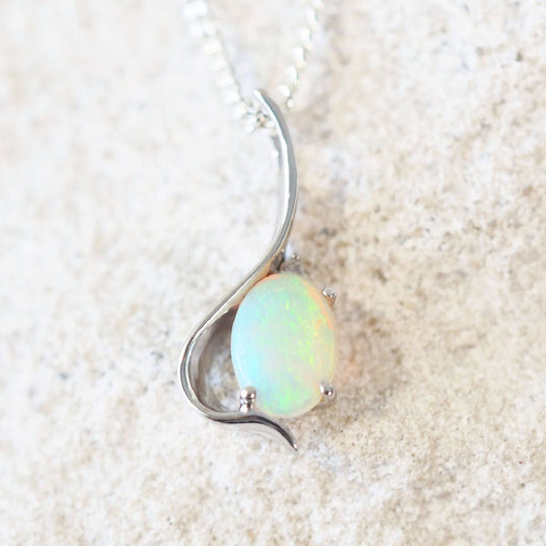 'Elisa' 9ct White Gold Crystal Opal Pendant