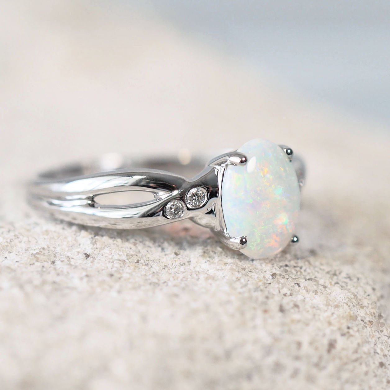 'Elsa' 14ct White Gold White Opal Ring