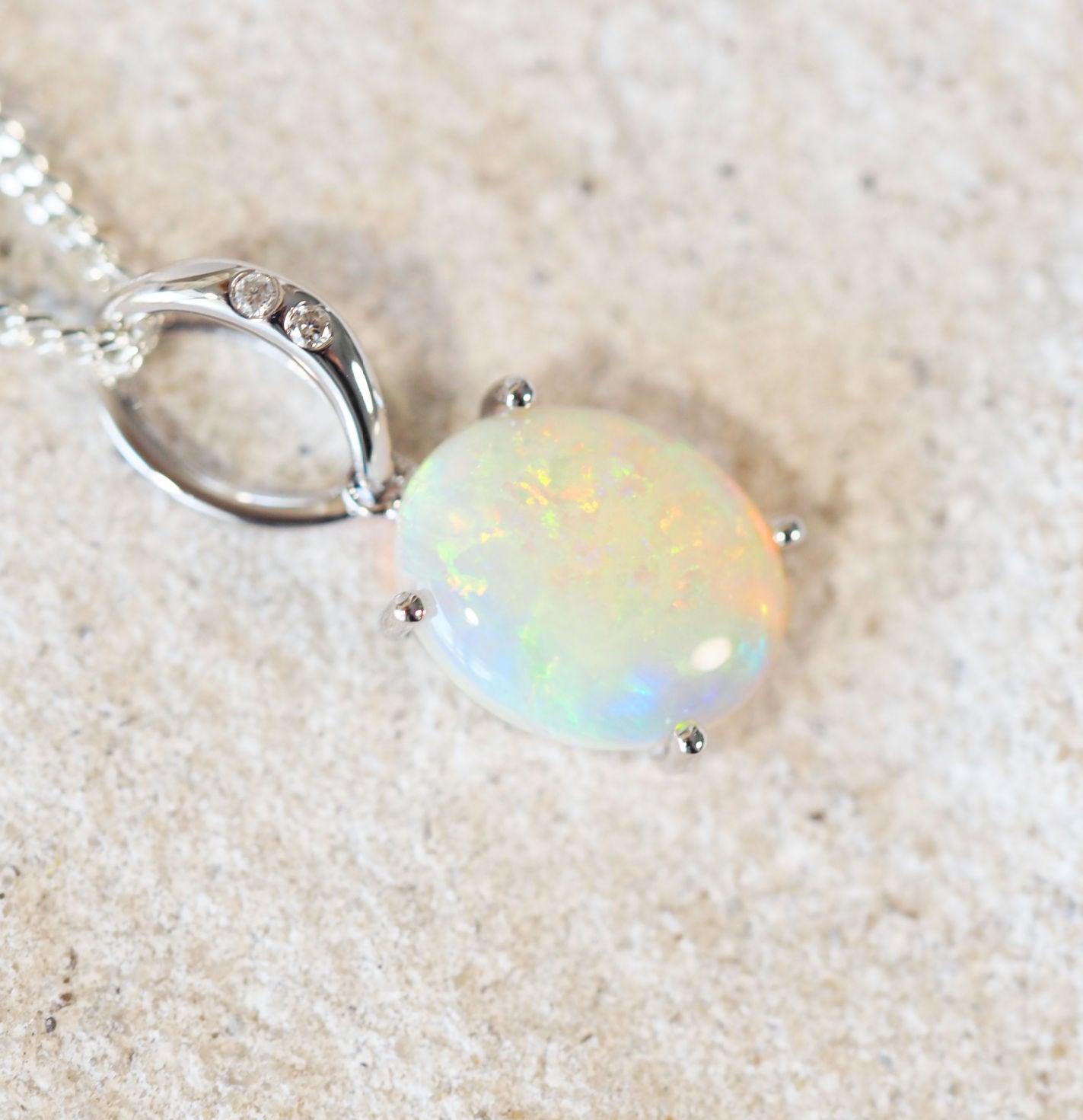 south australian crystal opal white gold pendant