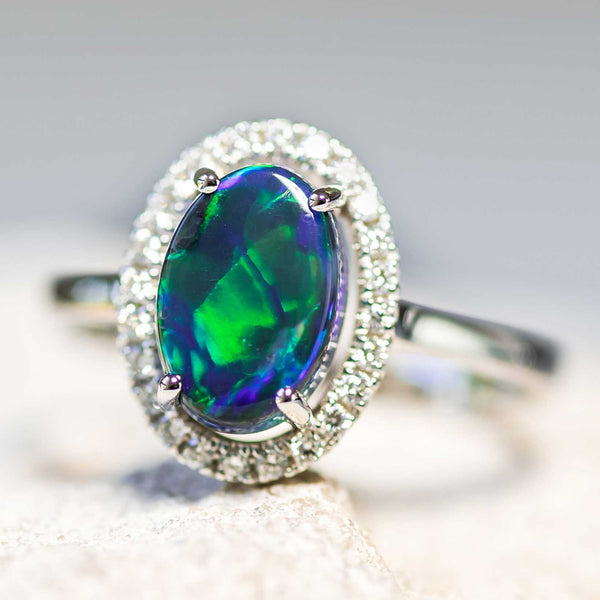 'Eternity' White Gold Australian Black Opal Ring - Black Star Opal