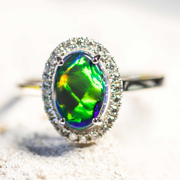 'Eternity' White Gold Australian Black Opal Ring - Black Star Opal