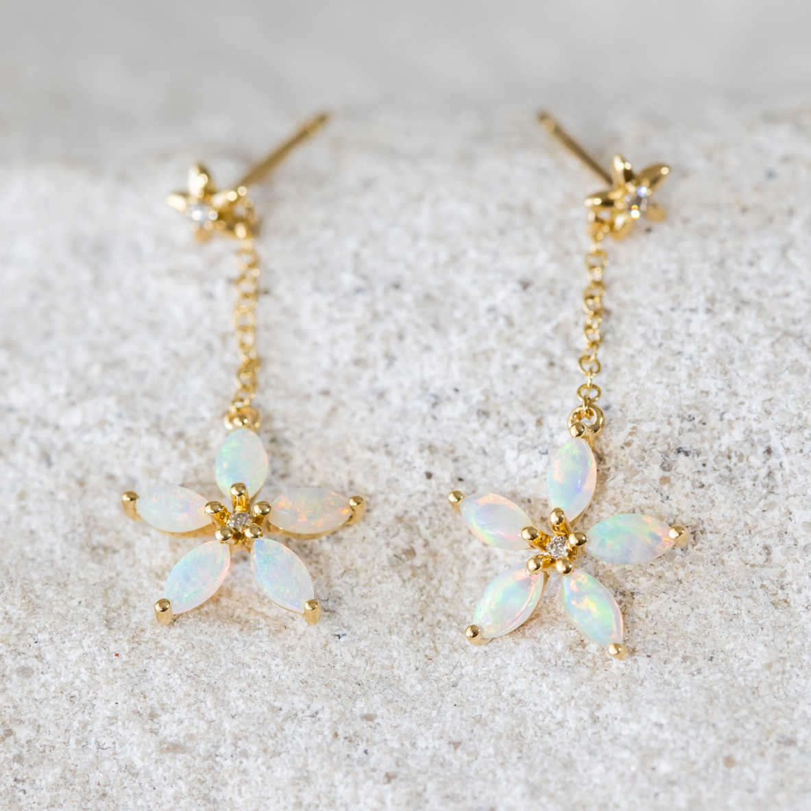 'Fleur' Gold Australian Crystal Opal Earrings - Black Star Opal