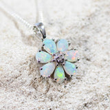 'Flora' Silver Australian Crystal Opal Necklace Pendant - Black Star Opal