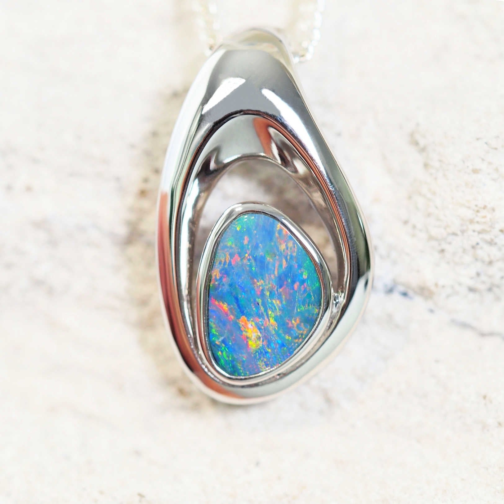 'Ginelle' Silver Doublet Opal Necklace
