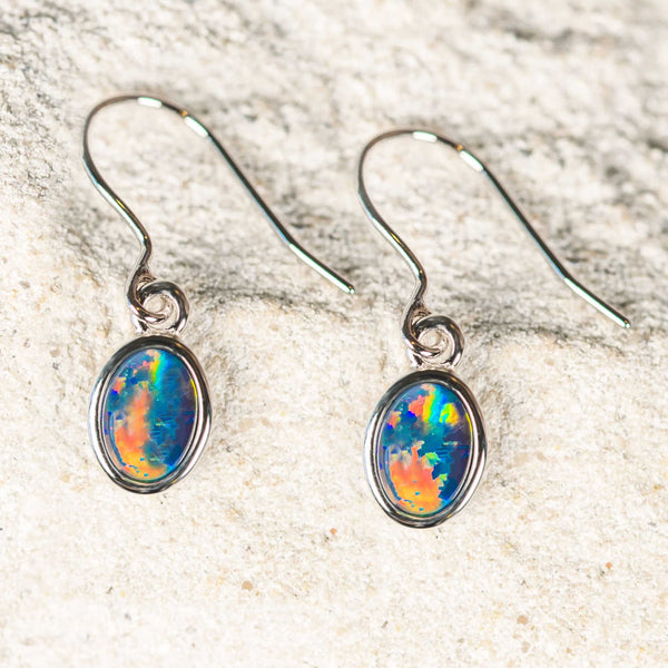 'Grace' Silver Australian Triplet Opal Earrings - Black Star Opal