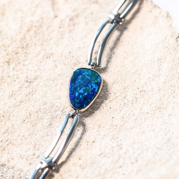 sterling silver blue and green doublet opal bracelet