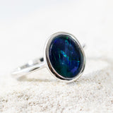 'Irena' White Gold Australian Triplet Opal Ring - Black Star Opal