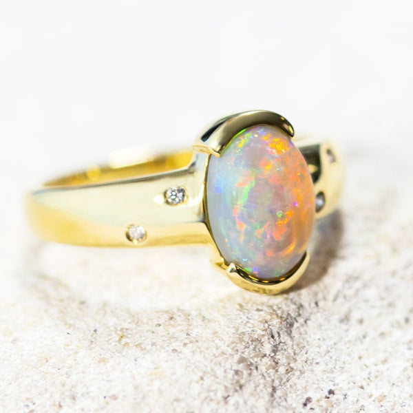 'Iris' Gold Australian Crystal Opal Ring - Black Star Opal