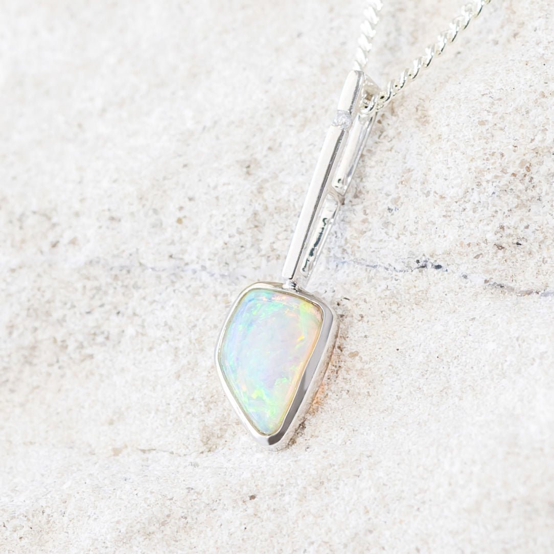 'Janan' White Gold Australian Crystal Opal Necklace Pendant - Black Star Opal