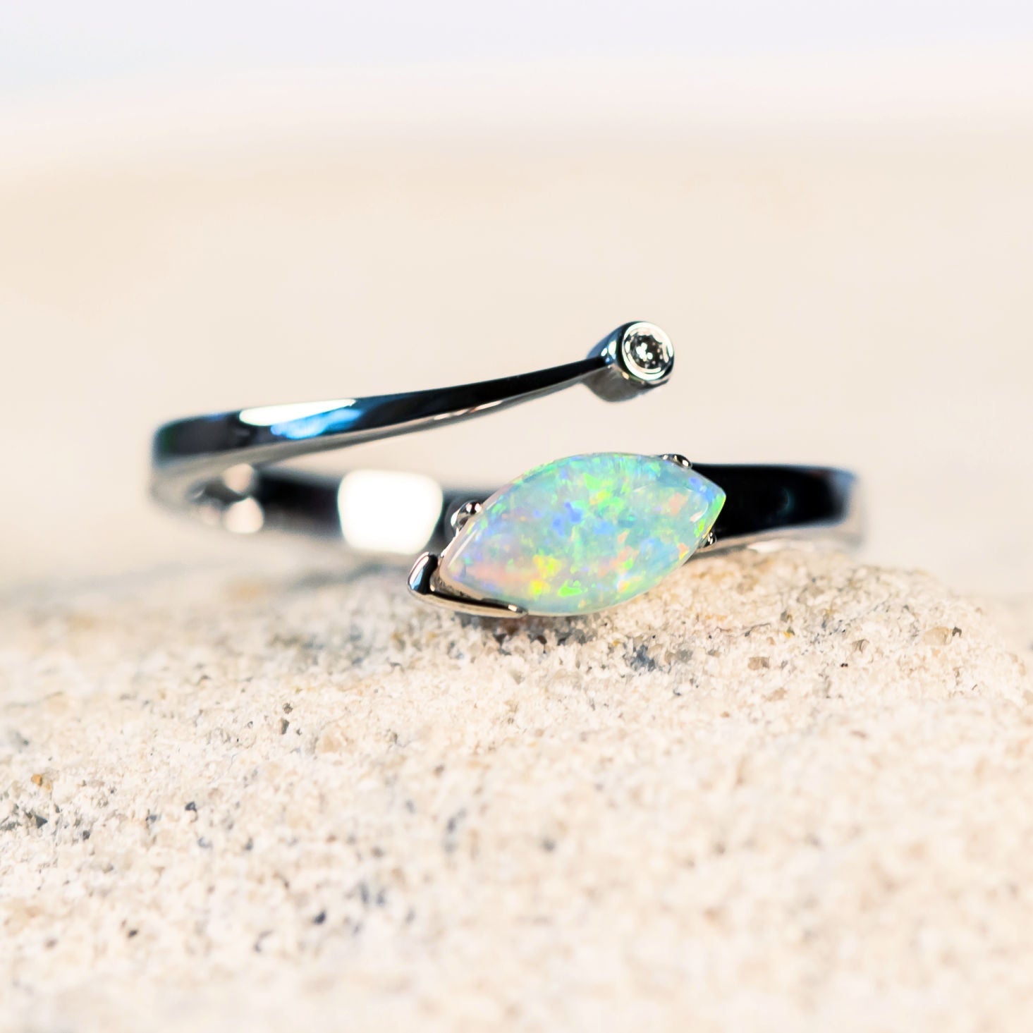 marquise shaped crystal opal white gold ring