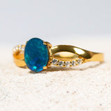 'Kaia' Gold Plated Silver Australian Triplet Opal Ring - Black Star Opal