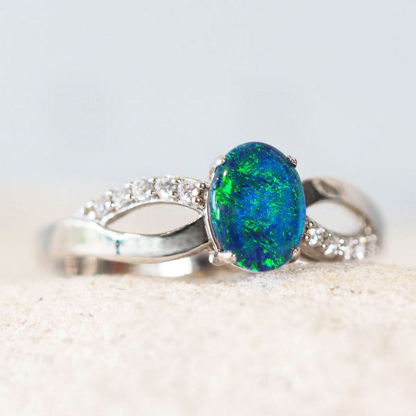 australian opal ring set in silver