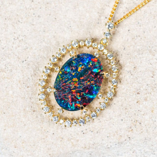 'Kassia' Gold Plated Silver Australian Triplet Opal Necklace Pendant - Black Star Opal