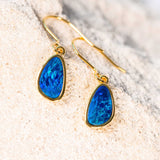 blue doublet opal gold plated silver earrings