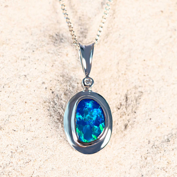 'Laylah' 14ct White Gold Doublet Opal Pendant