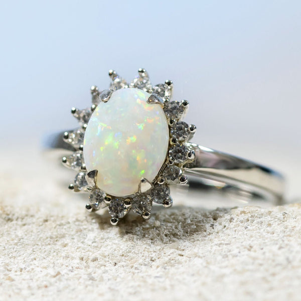 'LE PRINCESS' Silver Australian Crystal Opal Ring - Black Star Opal