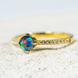'Leila' Gold Plated Silver Australian Triplet Opal Ring - Black Star Opal