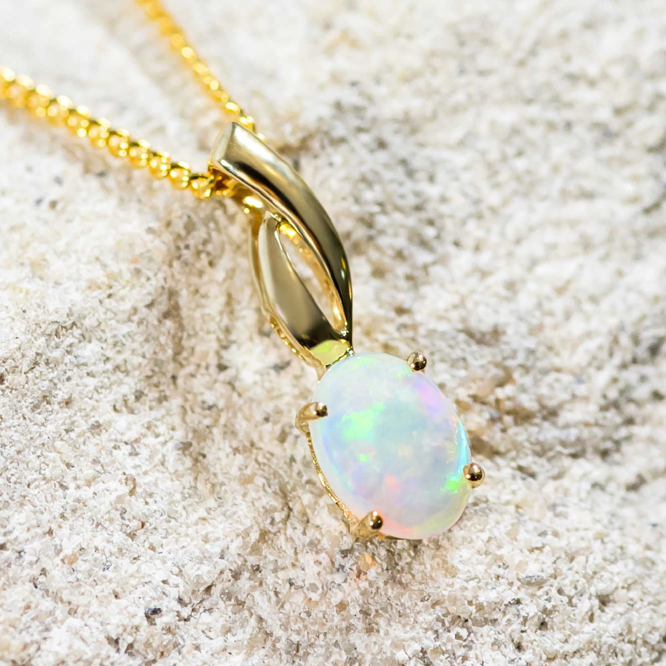 gold white opal necklace