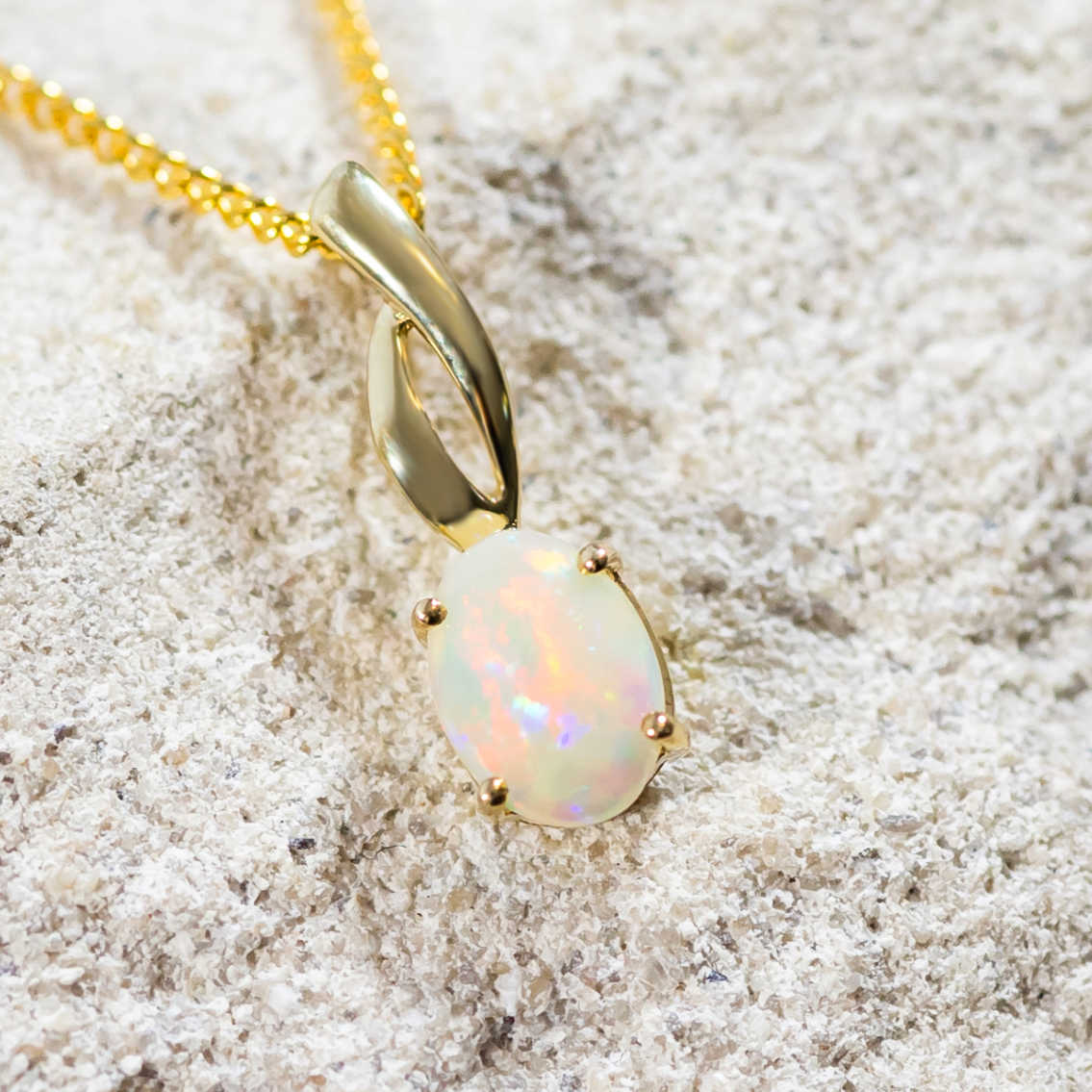 'Lillie' Gold Australian White Opal Necklace Pendant - Black Star Opal