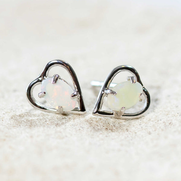 'Love' Silver Australian Crystal Opal Earrings - Black Star Opal