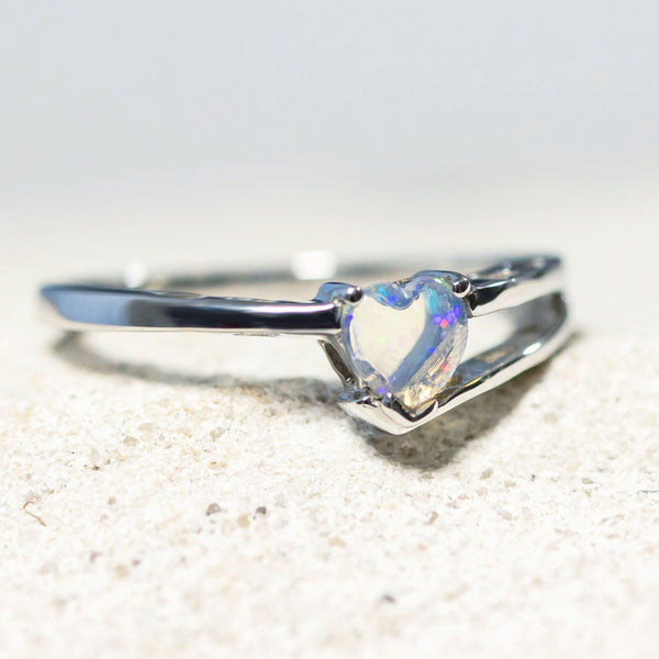 'Love' Silver Australian Crystal Opal Ring - Black Star Opal