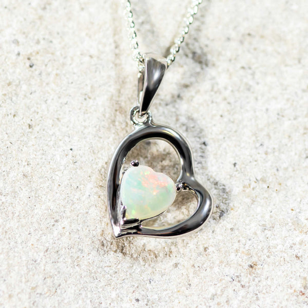 'Love' Silver Australian White Opal Necklace Pendant - Black Star Opal