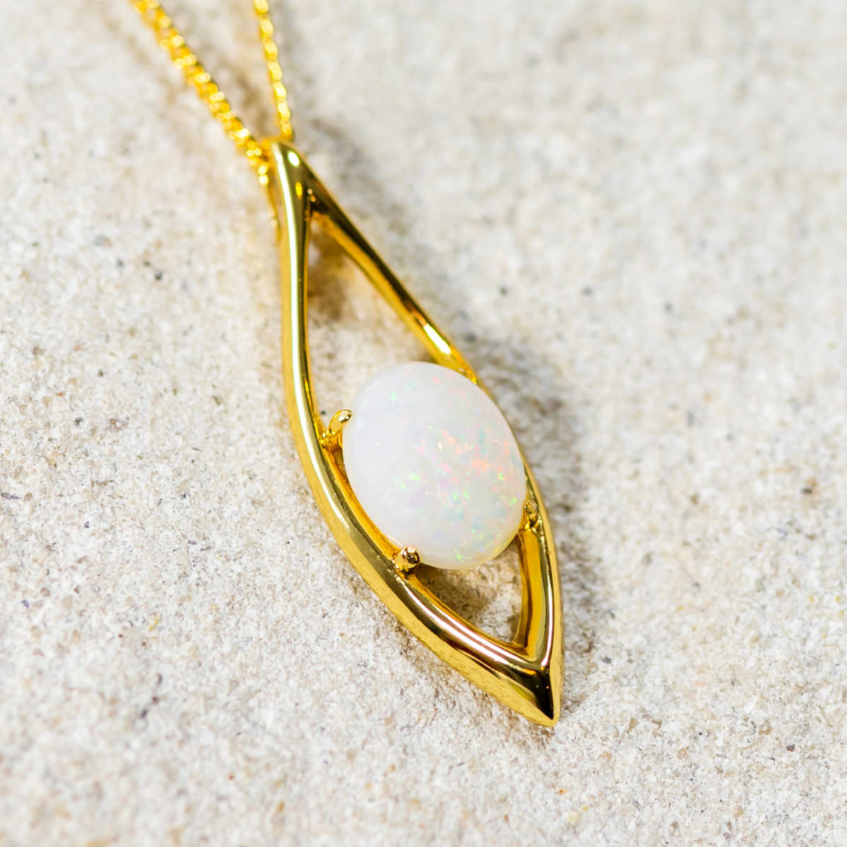 'Lovika' Gold Plated Silver Australian White Opal Necklace Pendant - Black Star Opal